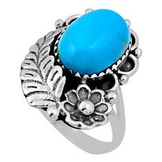 6.80cts flower with leaf arizona mohave turquoise 925 silver ring size 9 n33453