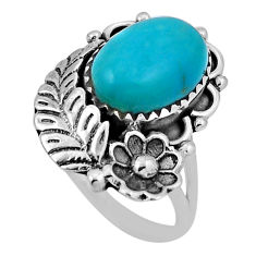 6.70cts flower with leaf arizona mohave turquoise 925 silver ring size 9 n33455