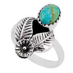 2.02cts flower with leaf arizona mohave turquoise silver ring size 6.5 n33355