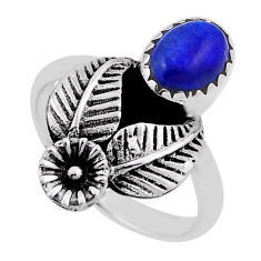 1.93cts flower with leaf natural blue lapis lazuli 925 silver ring size 7 n33347