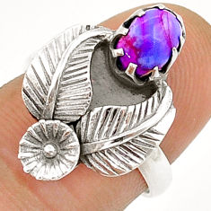 1.34cts flower with leaf purple copper turquoise 925 silver ring size 6.5 u87921