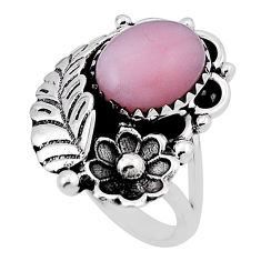 3.84cts flower with leaf solitaire natural pink opal silver ring size 7 n34811
