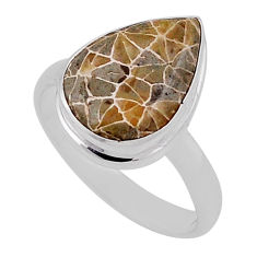 5.36cts fossil coral (agatized) petoskey stone 925 silver ring size 7 n38125