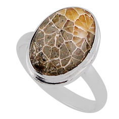 6.39cts fossil coral (agatized) petoskey stone 925 silver ring size 8 n38122