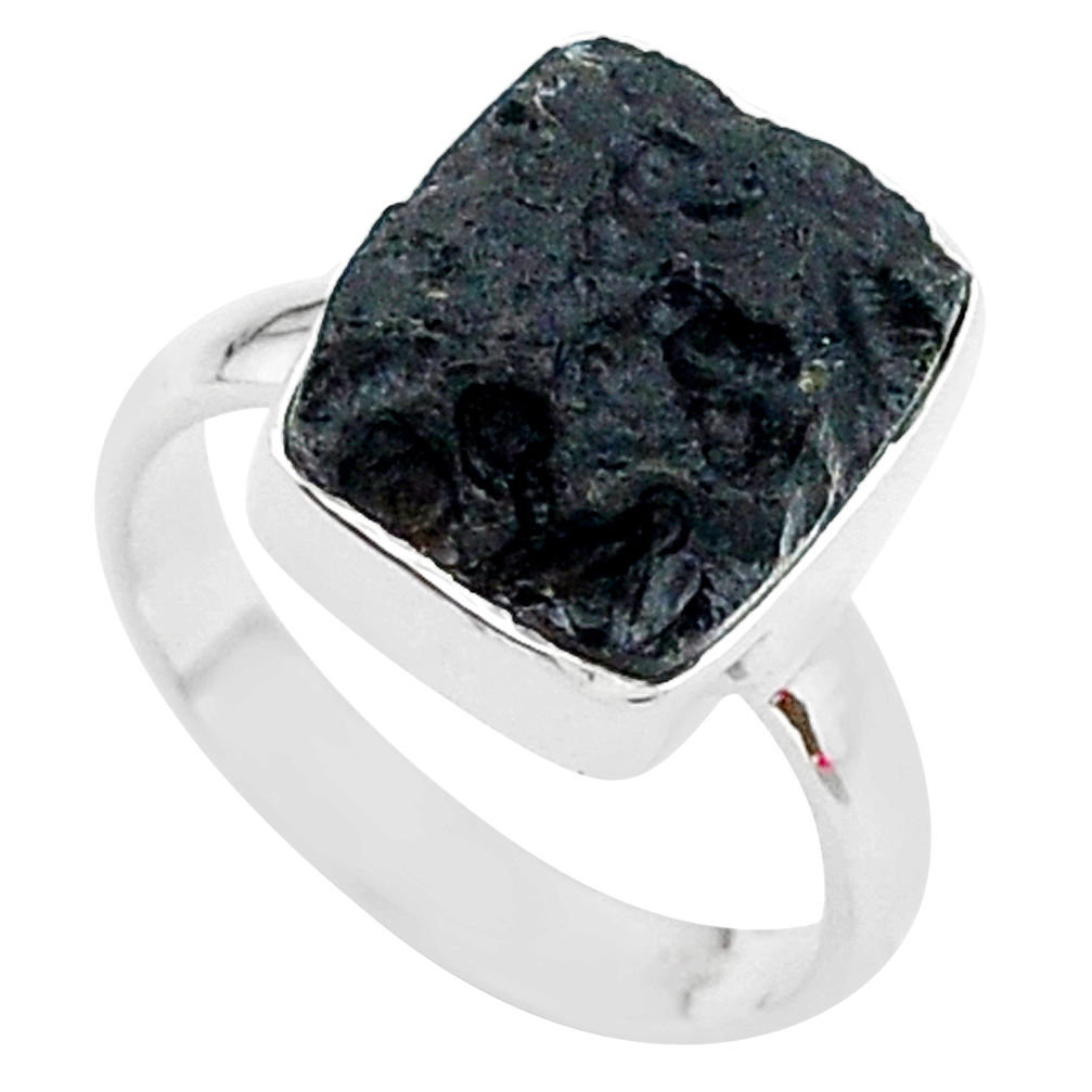 5.56cts freedom stone black tektite 925 sterling silver ring size 7 t14424