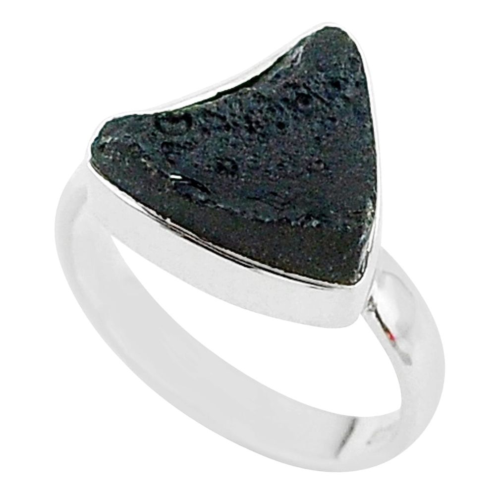 7.61cts freedom stone black tektite 925 sterling silver ring size 8 t14429