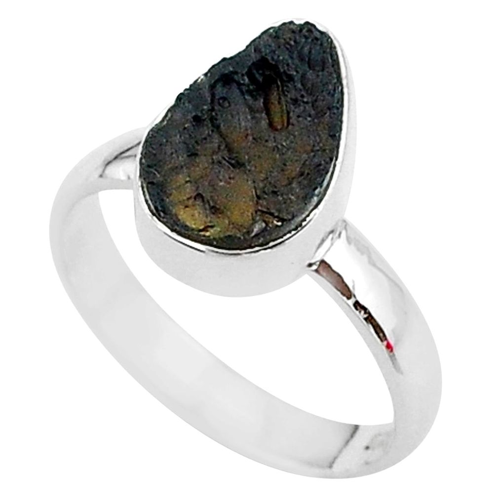 4.51cts freedom stone black tektite 925 sterling silver ring size 8 t14436