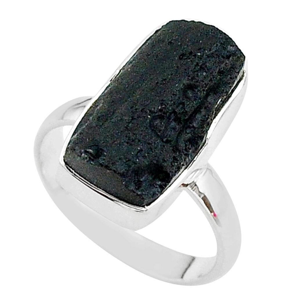 8.22cts freedom stone black tektite 925 sterling silver ring size 9 t14423