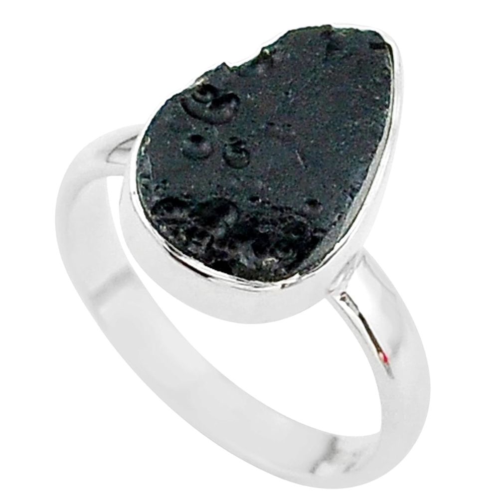 6.39cts freedom stone black tektite 925 sterling silver ring size 9 t14426