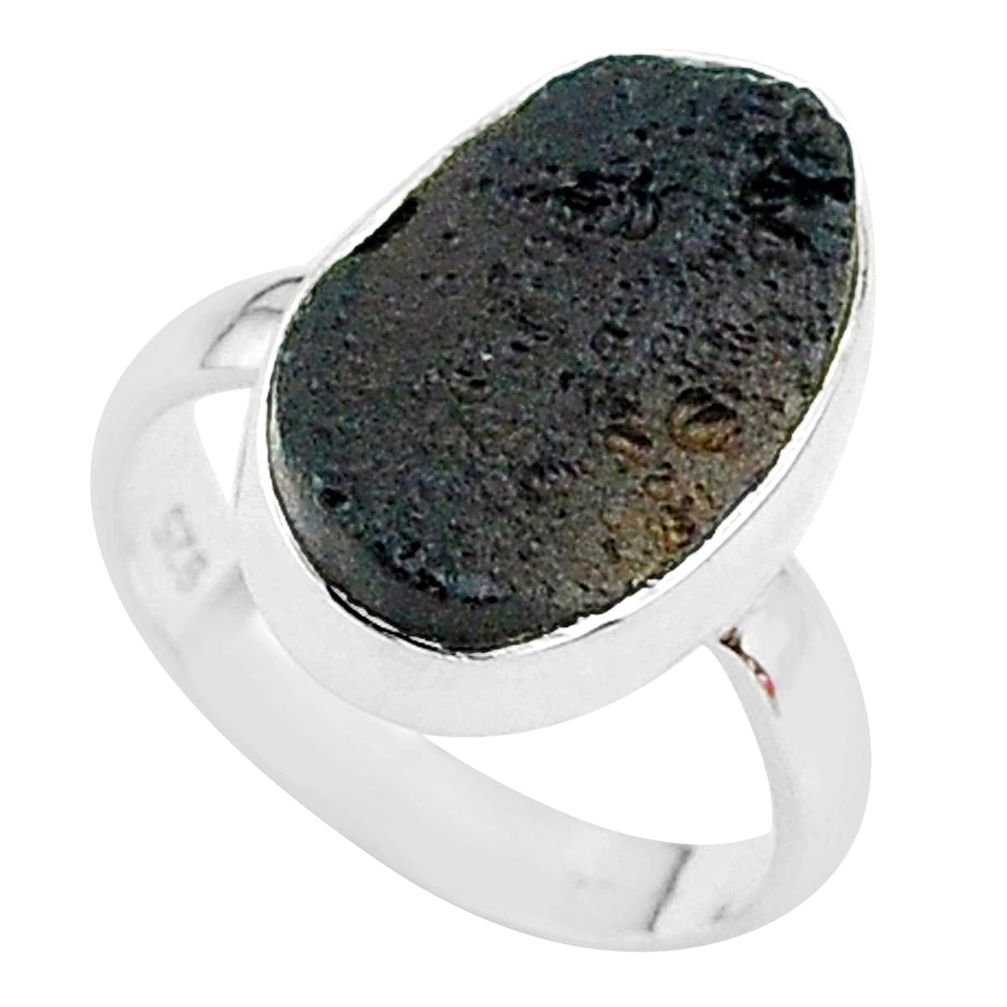 6.51cts freedom stone black tektite 925 sterling silver ring size 6.5 t14428