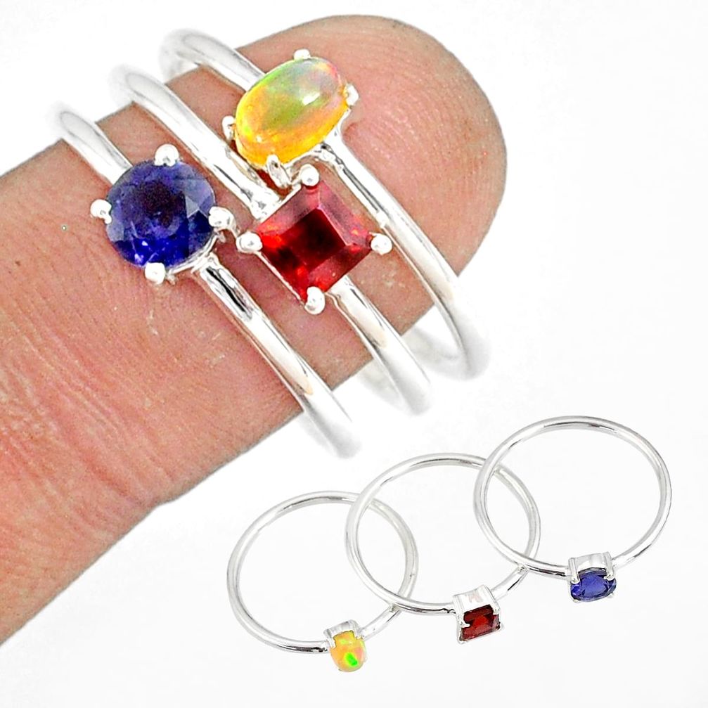 3.28cts garnet iolite ethiopian opal 925 silver stackable ring size 9 r79895