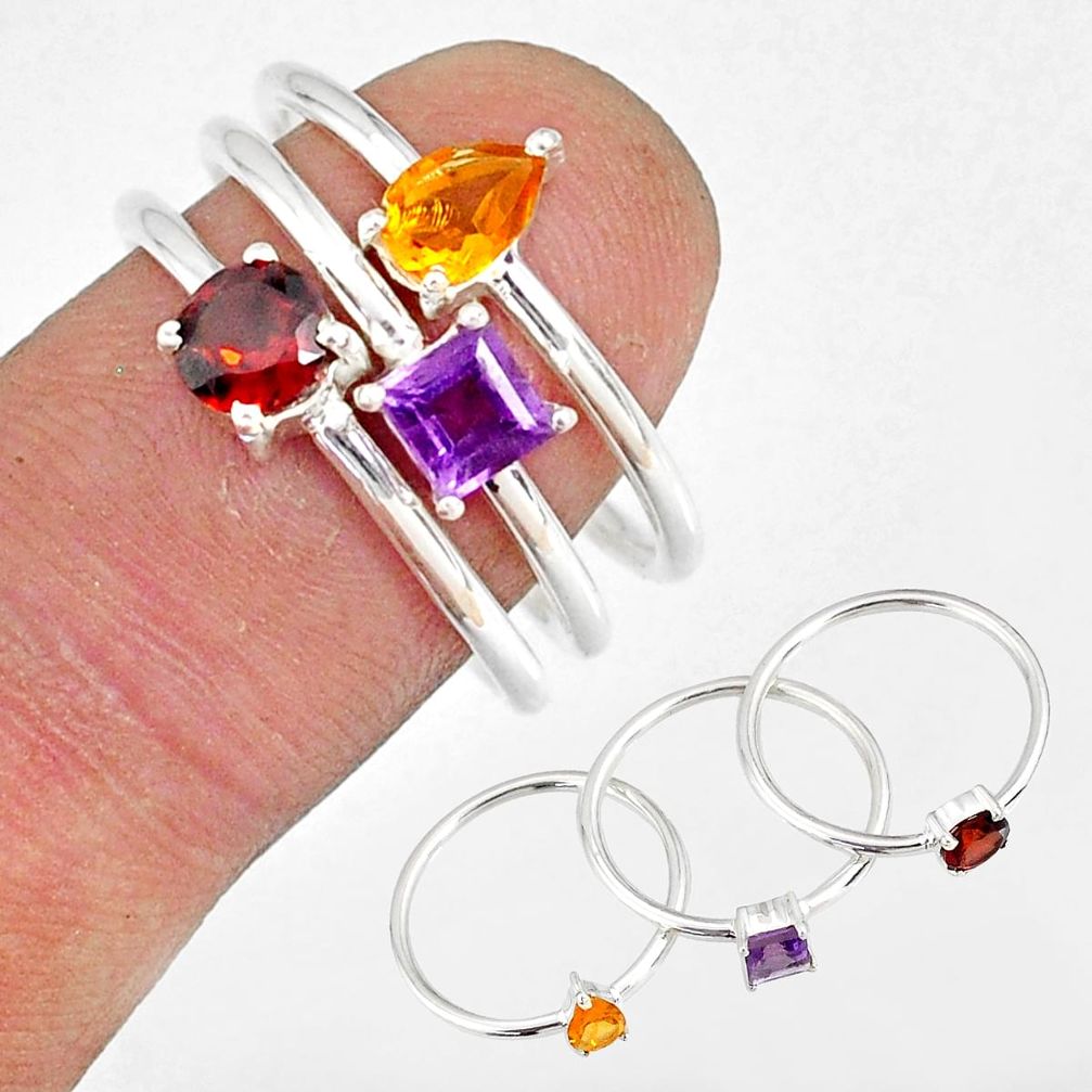 2.98cts garnet yellow citrine amethyst 925 silver stackable ring size 8 r79900