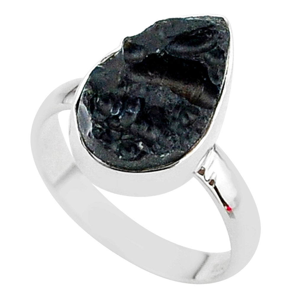 6.04cts gem from space black tektite 925 sterling silver ring size 7.5 t14419