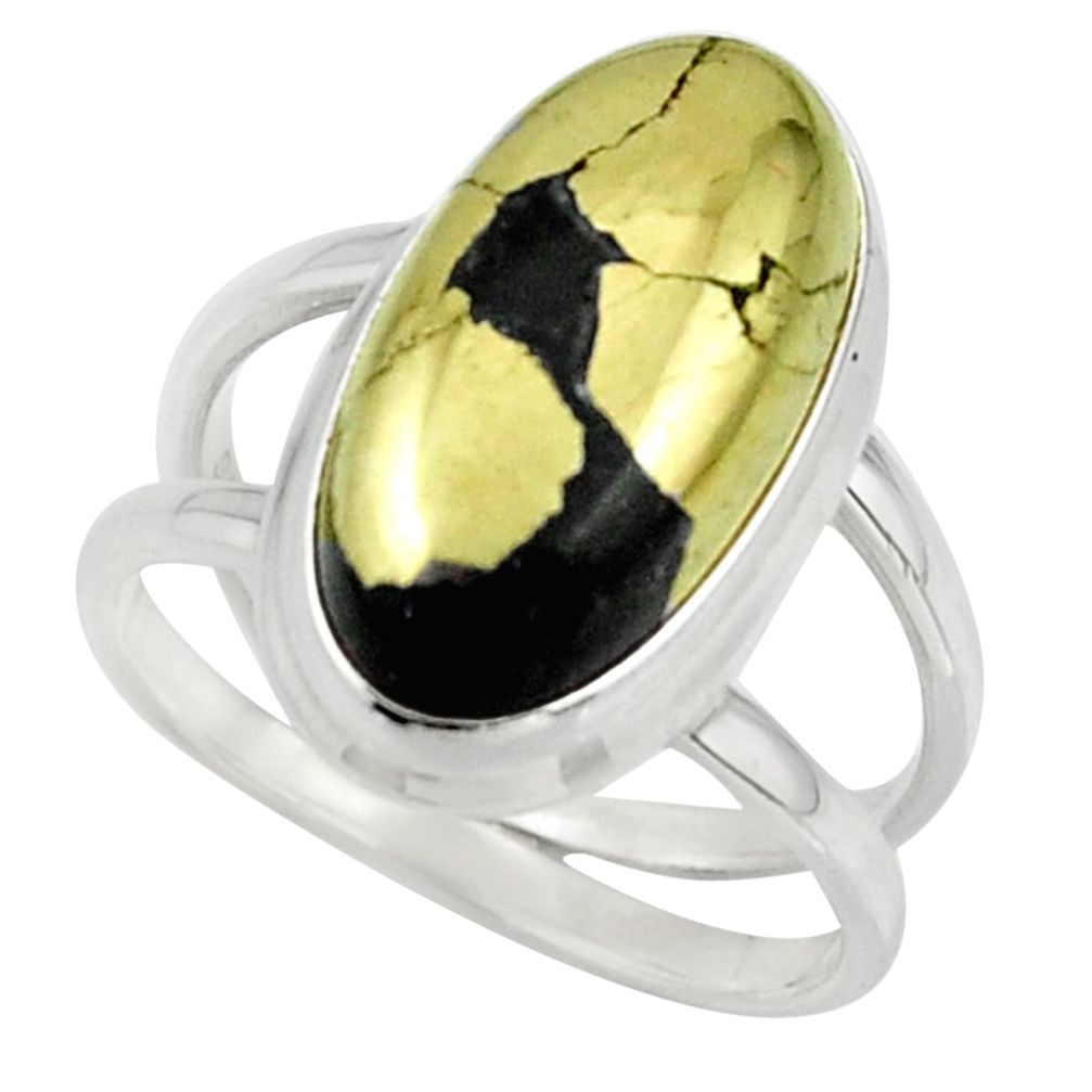 7.61cts golden pyrite in magnetite (healer's gold) 925 silver ring size 7 r42239