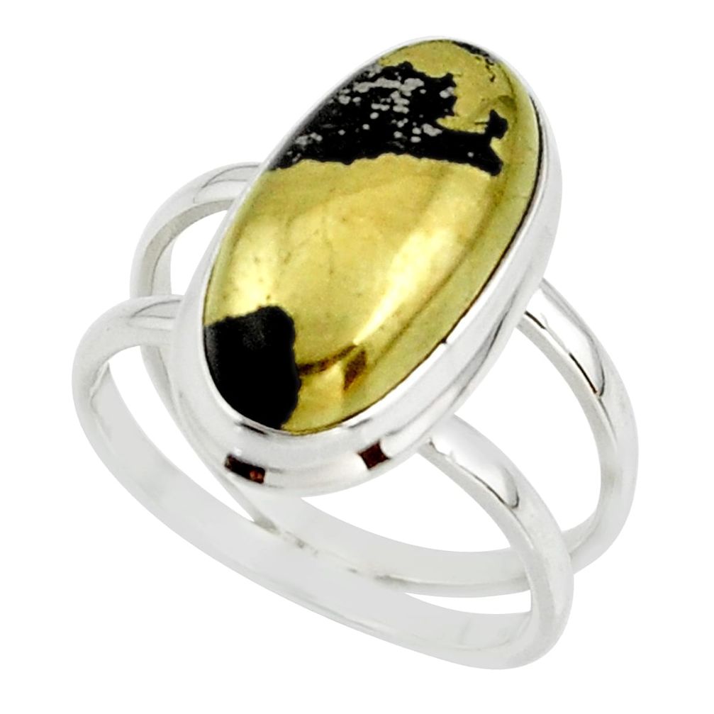 7.61cts golden pyrite in magnetite healer's gold 925 silver ring size 8.5 r42259