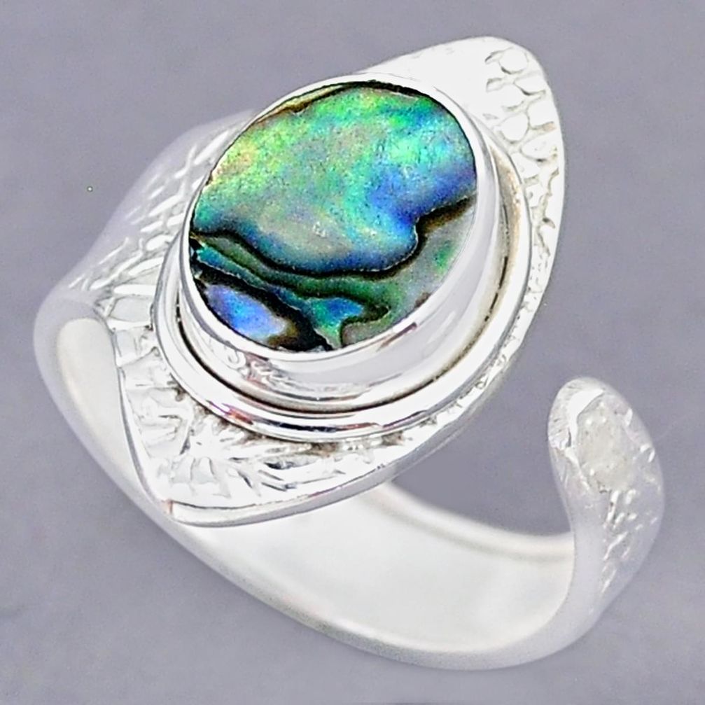 4.25cts green abalone paua seashell 925 silver adjustable ring size 8.5 r90535