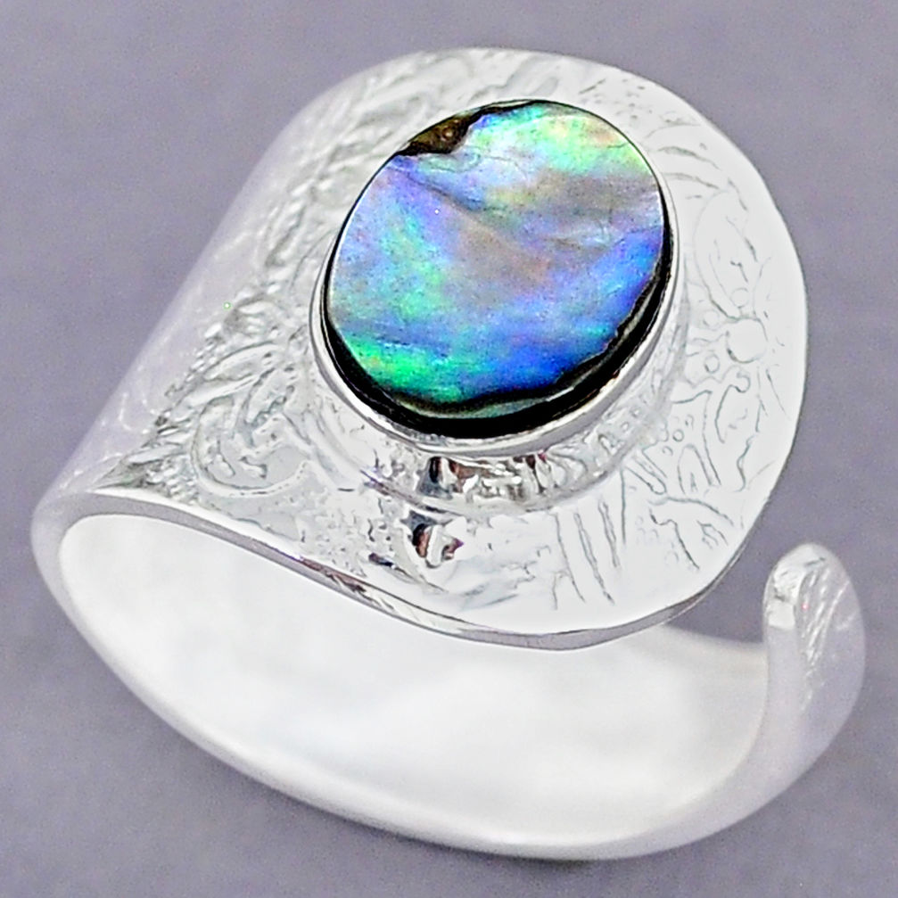 3.92cts green abalone paua seashell 925 silver adjustable ring size 9.5 r90569