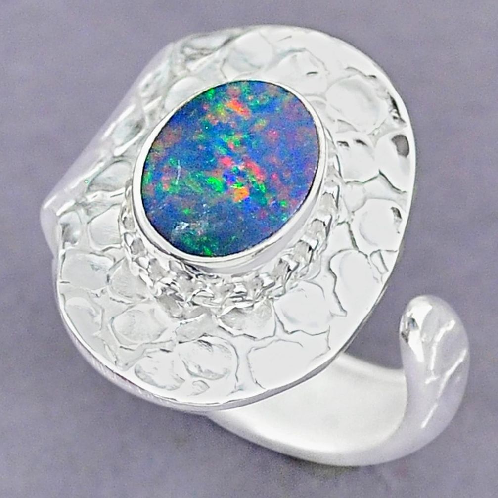 3.38cts green abalone paua seashell 925 silver adjustable ring size 9.5 r90624