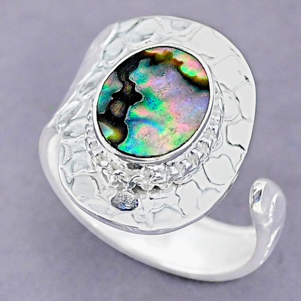 4.29cts green abalone paua seashell 925 silver adjustable ring size 9.5 r90634