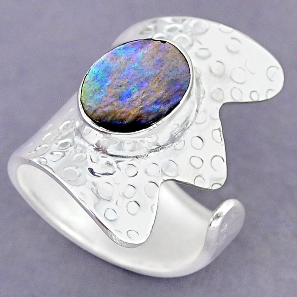 3.74cts green abalone paua seashell 925 silver adjustable ring size 7 r90567