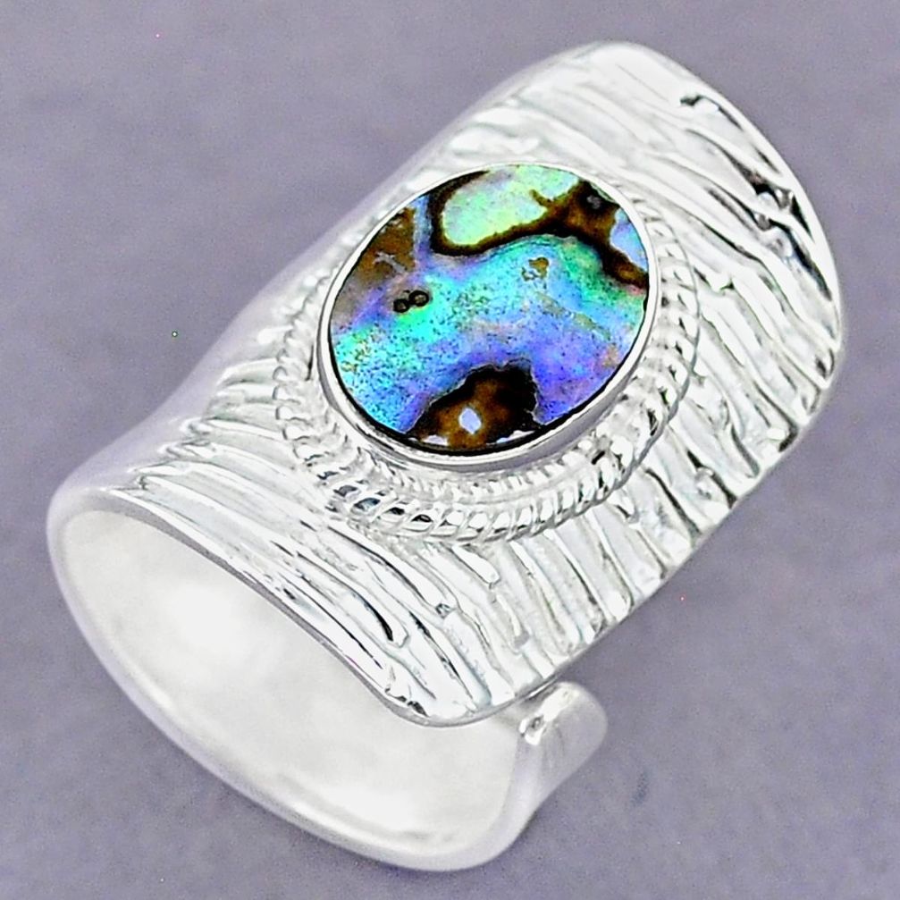 4.14cts green abalone paua seashell 925 silver adjustable ring size 7 r90631