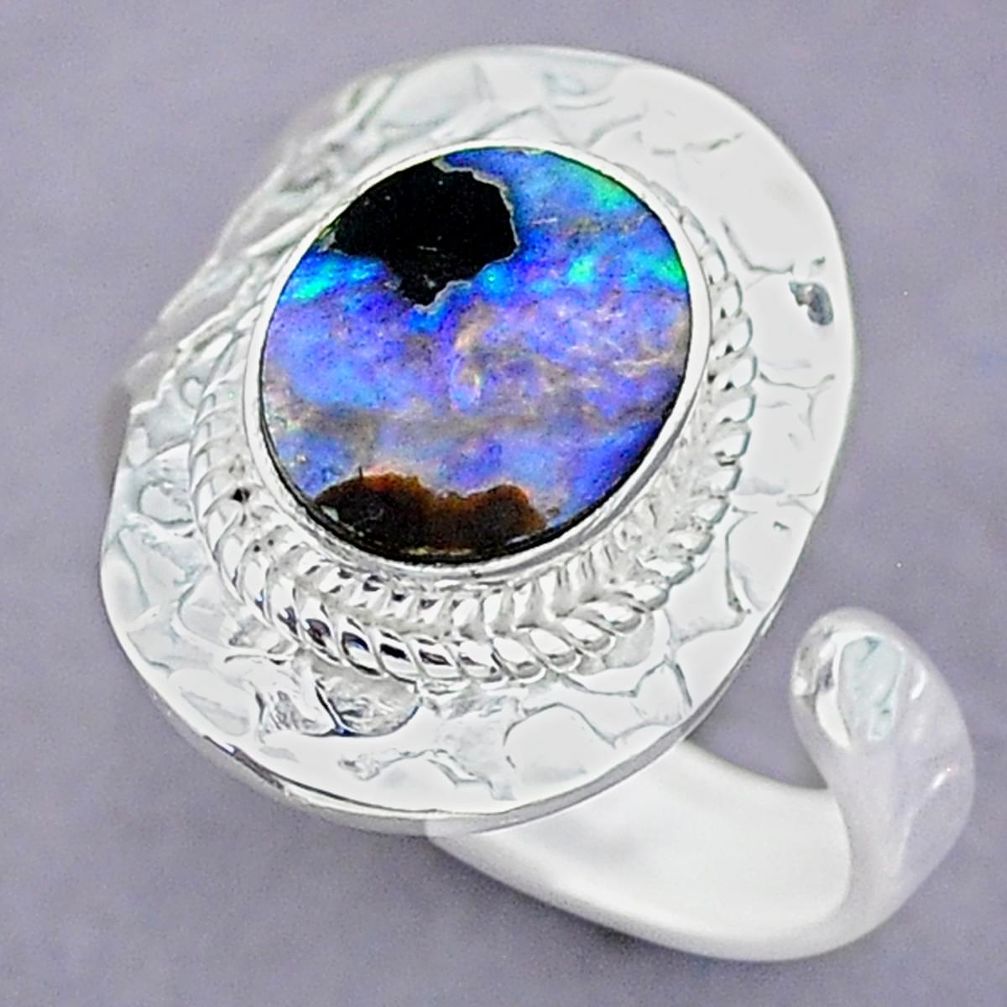 4.03cts green abalone paua seashell 925 silver adjustable ring size 8 r90636