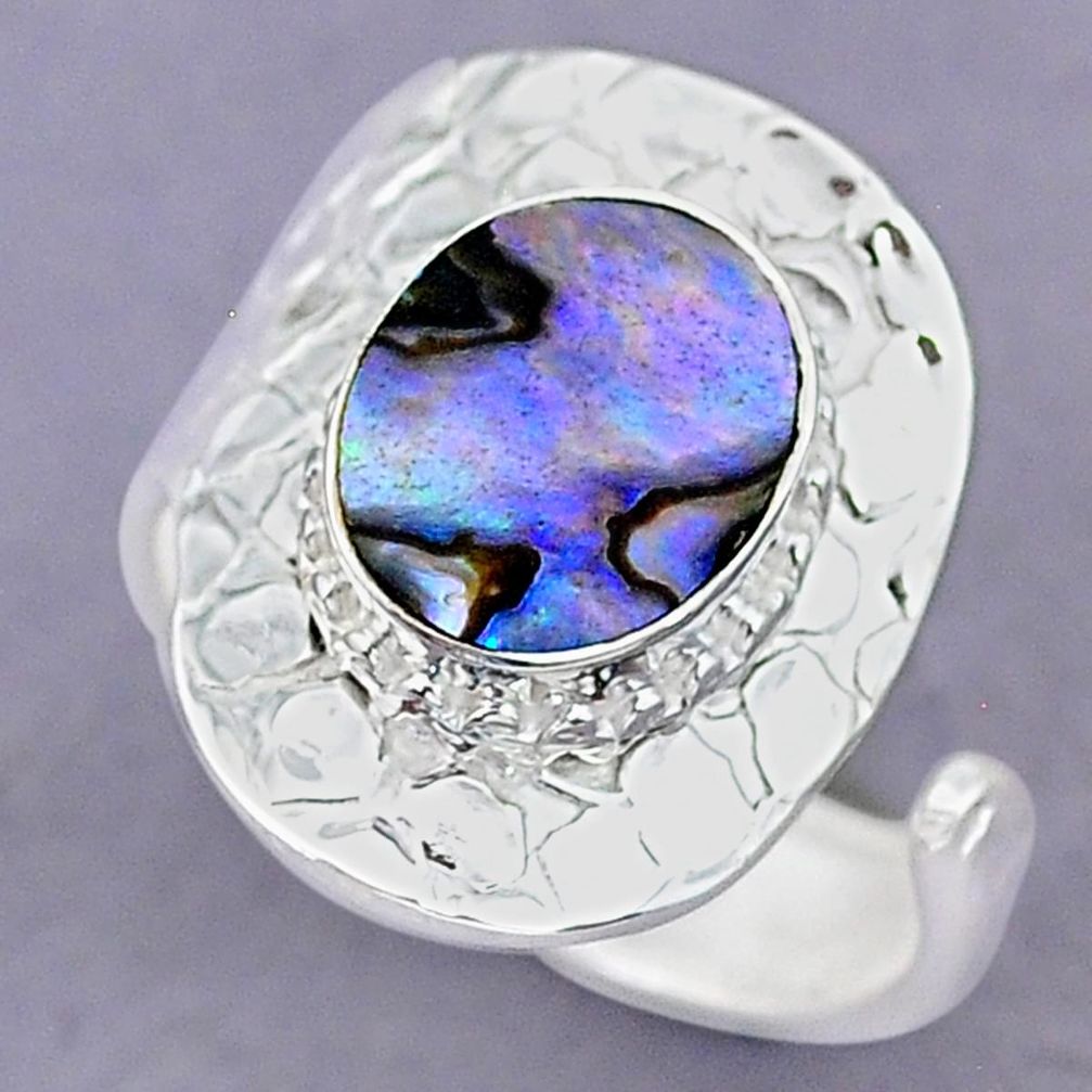 4.07cts green abalone paua seashell 925 silver adjustable ring size 8 r90657