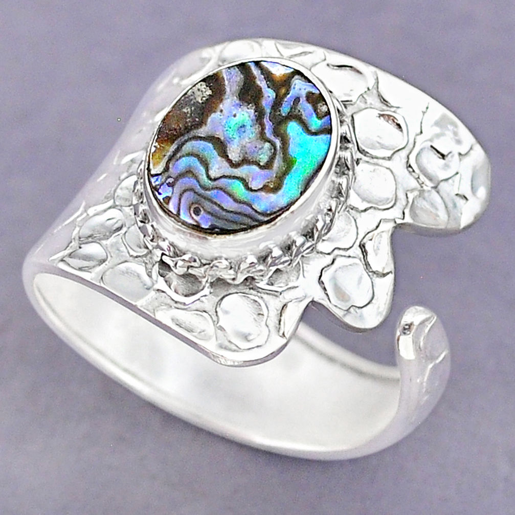 4.37cts green abalone paua seashell 925 silver adjustable ring size 9 r90591