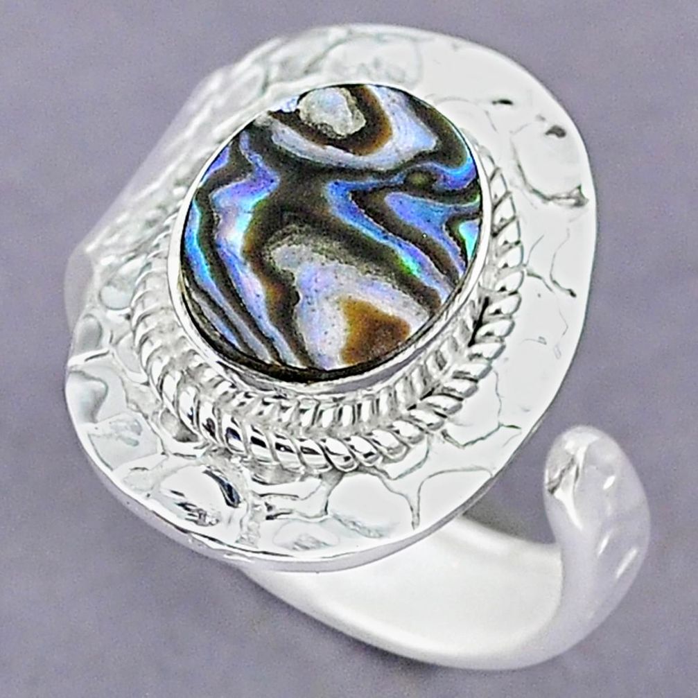 3.85cts green abalone paua seashell 925 silver adjustable ring size 9 r90628