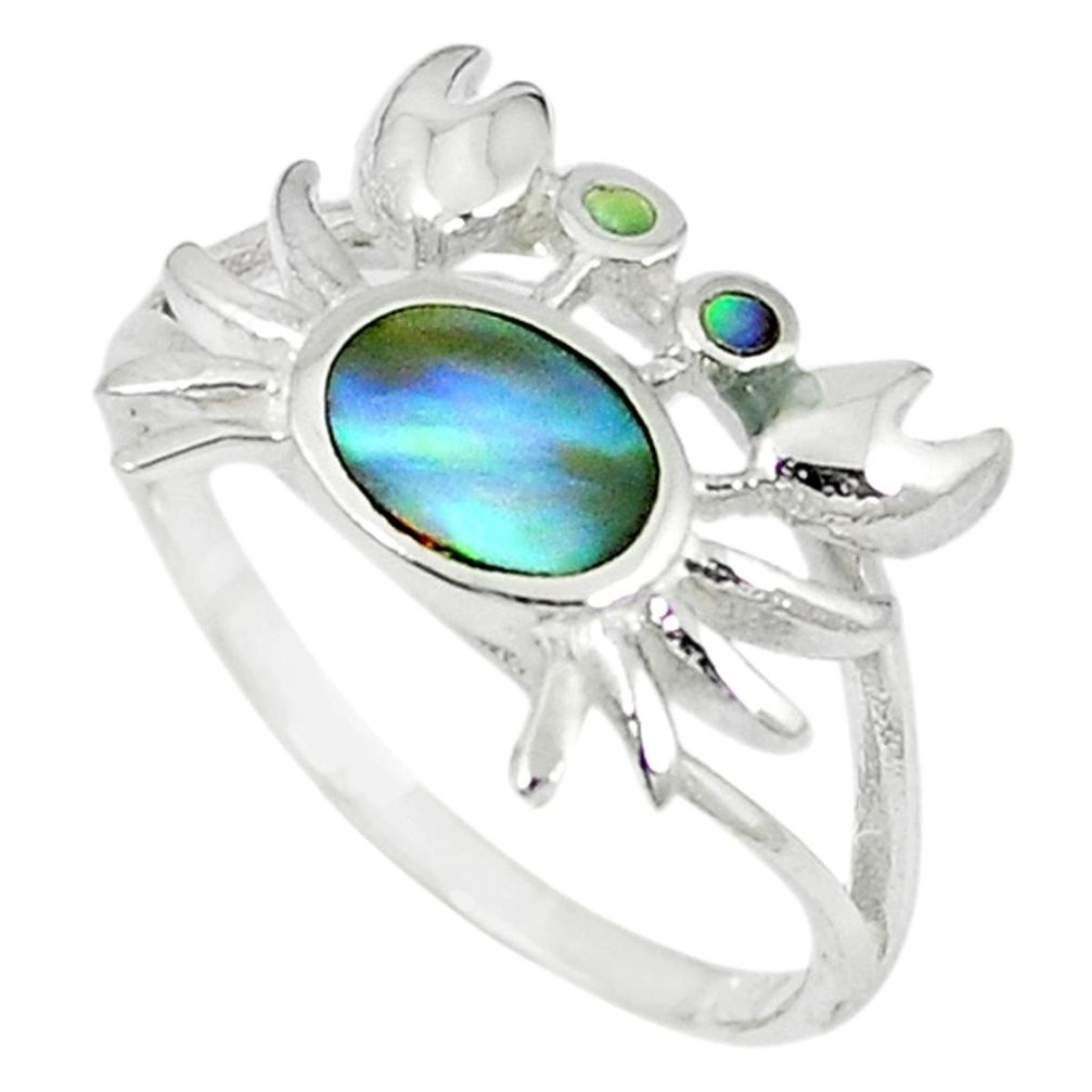 Green abalone paua seashell 925 sterling silver crab ring size 6 a66719 c13361