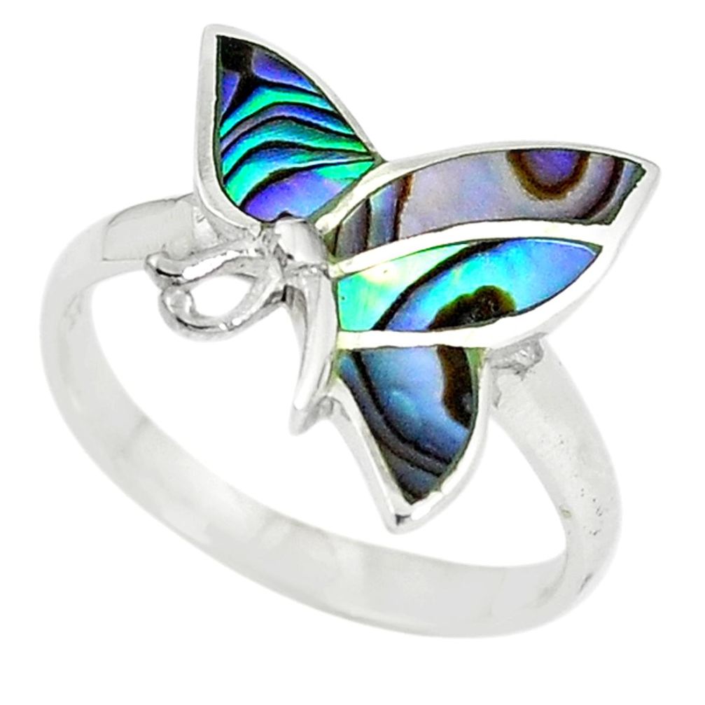Green abalone paua seashell enamel 925 silver ring jewelry size 7 a67701 c13236