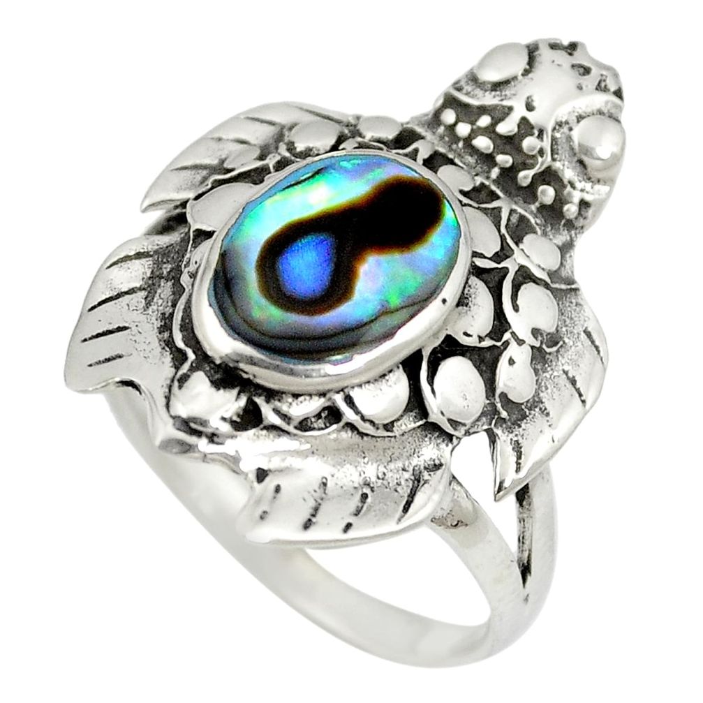 Green abalone paua seashell enamel 925 silver ring jewelry size 7 c11937