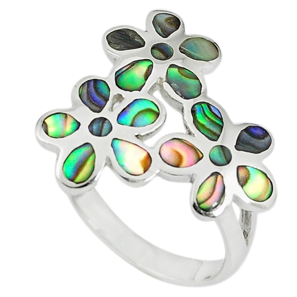 Green abalone paua seashell enamel 925 silver ring jewelry size 8 c12611