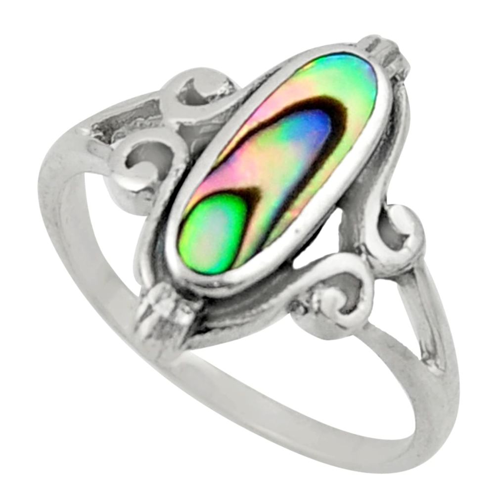 3.65gms green abalone paua seashell enamel 925 silver ring jewelry size 9 c26289