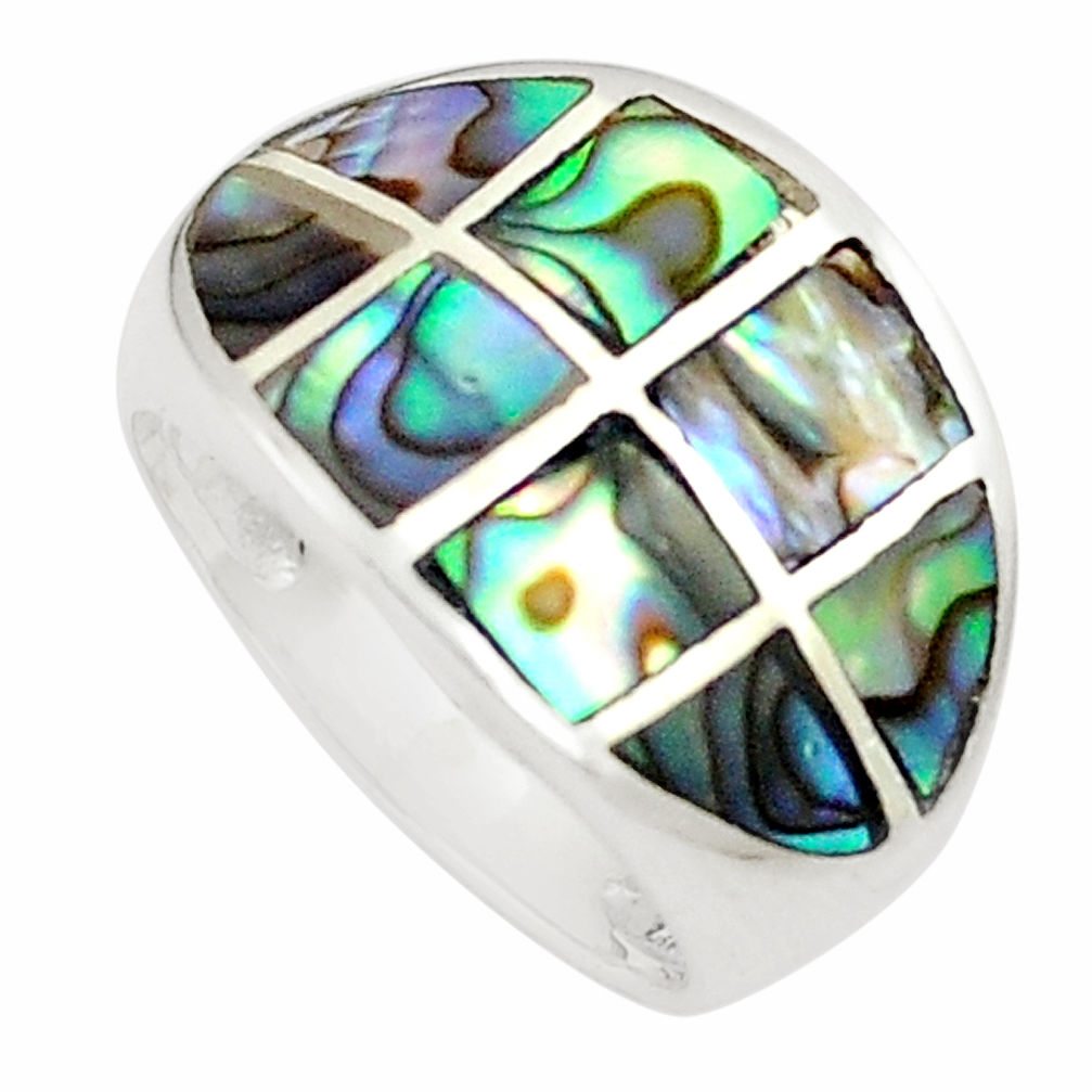 5.26gms green abalone paua seashell enamel 925 silver ring size 6 a91982 c13573