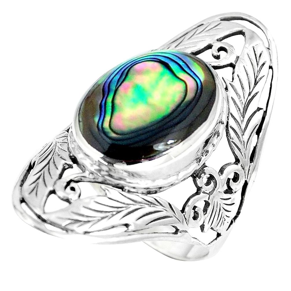 7.62cts green abalone paua seashell oval 925 silver ring jewelry size 8 c12647