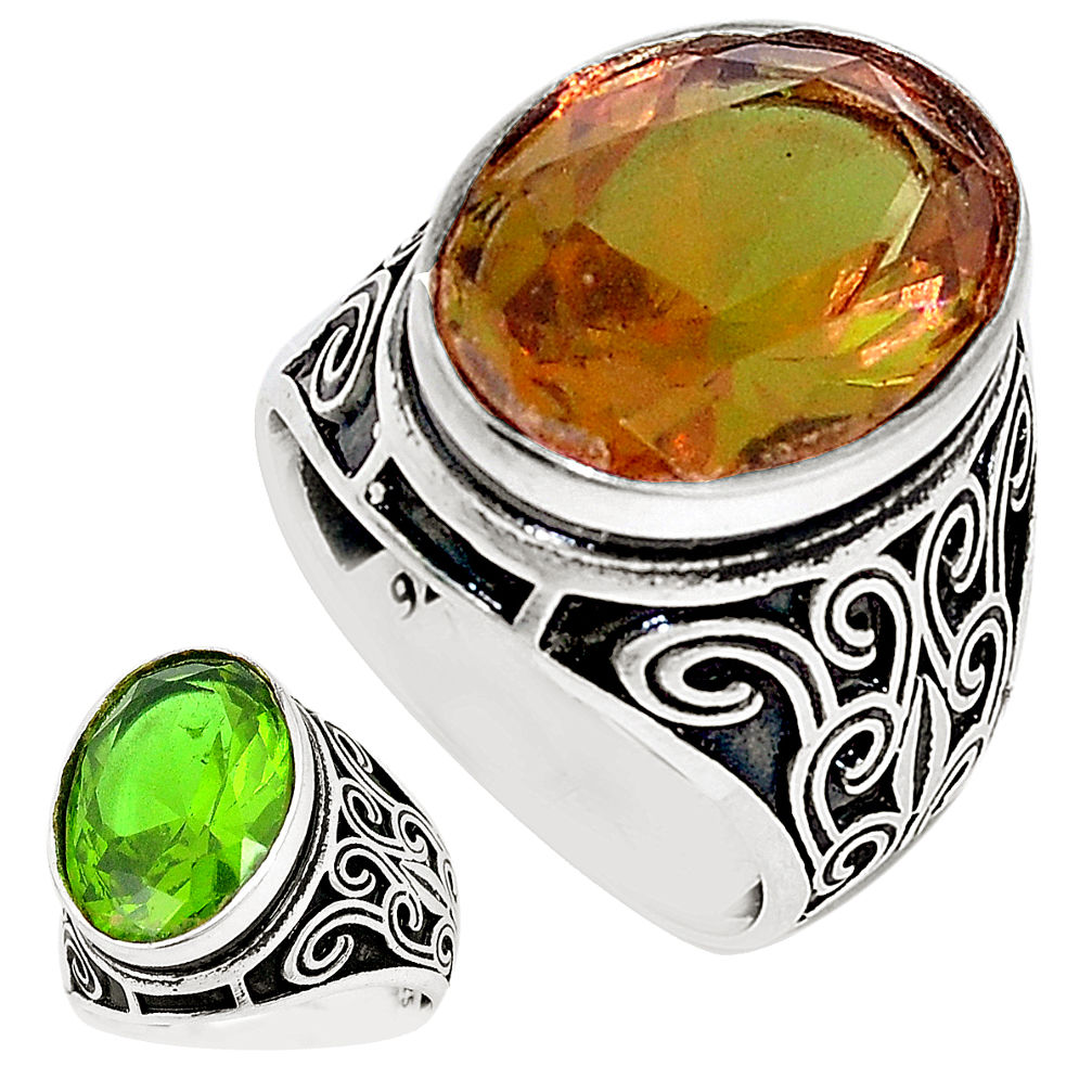Green alexandrite (lab) 925 sterling silver mens ring size 9.5 c11043