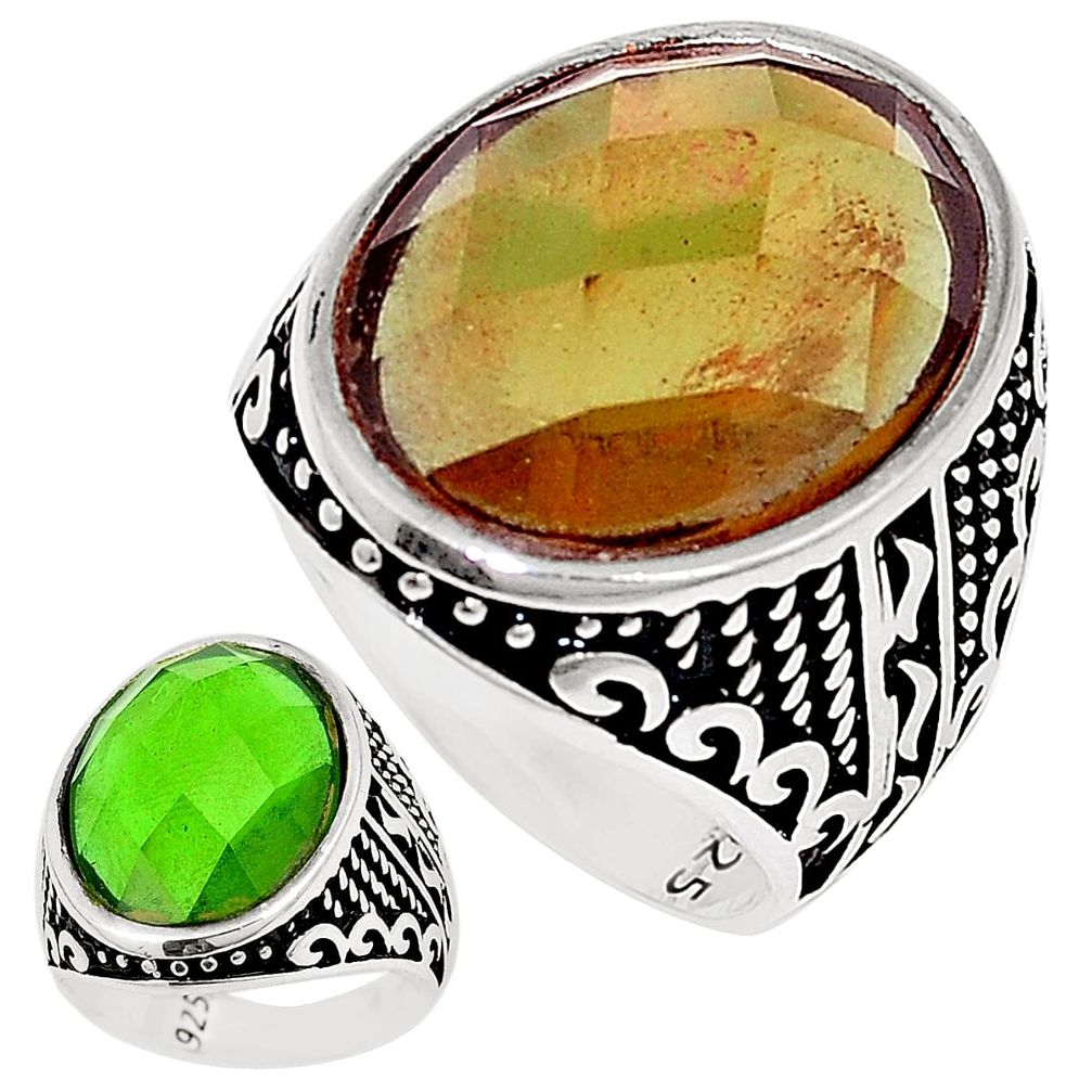 Green alexandrite (lab) 925 sterling silver mens ring size 9.5 c11095