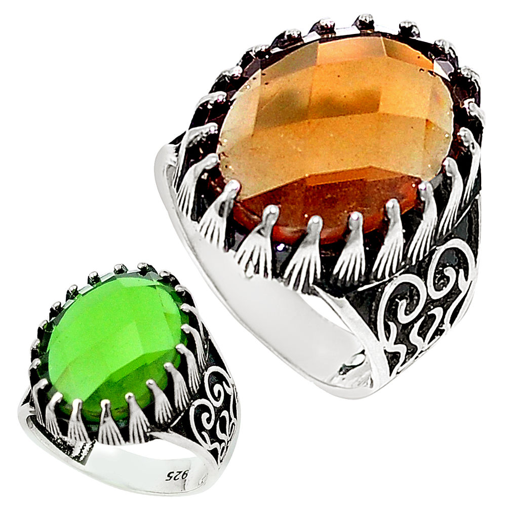 Green alexandrite (lab) 925 sterling silver mens ring size 10 c11062