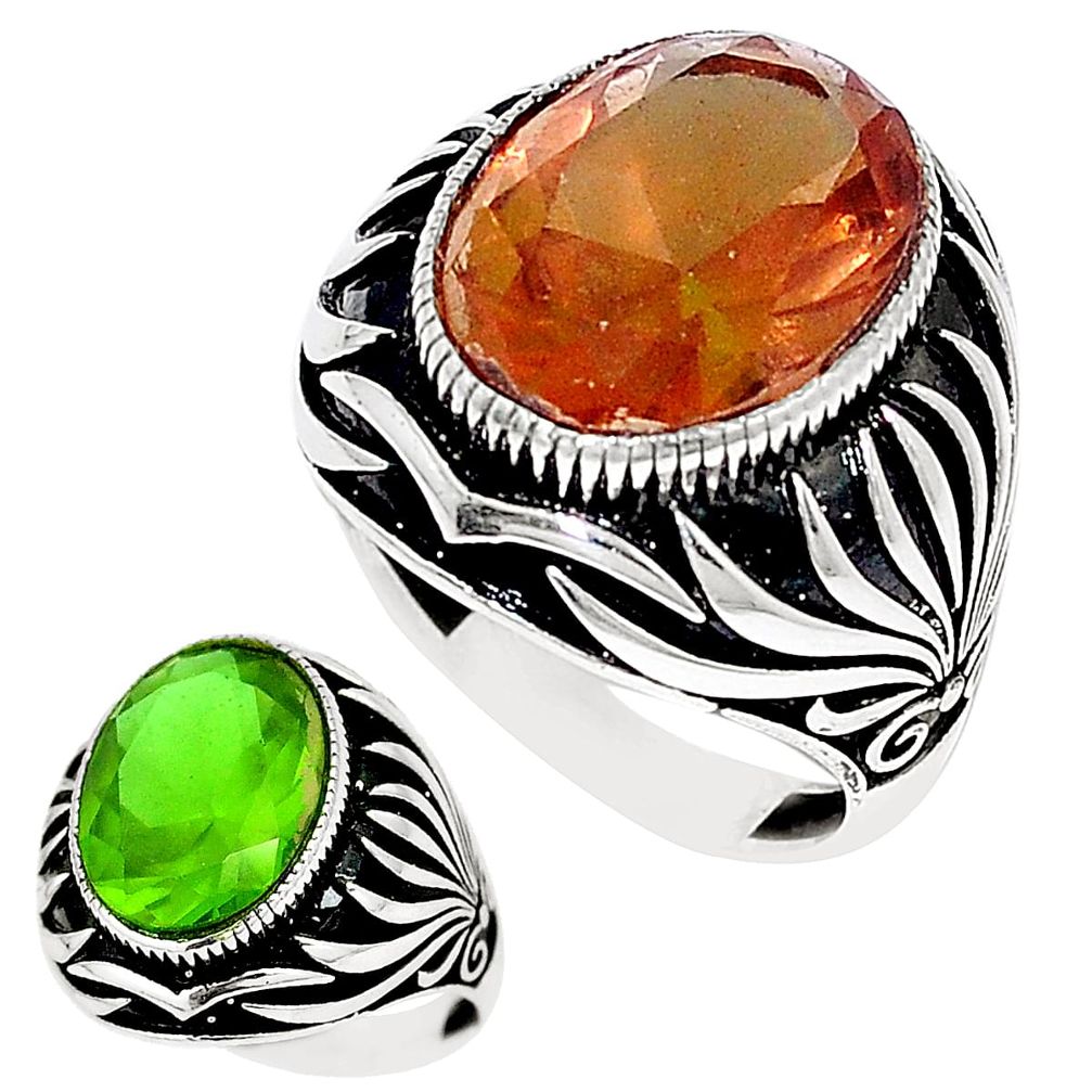 Green alexandrite (lab) 925 sterling silver mens ring size 10 c11155