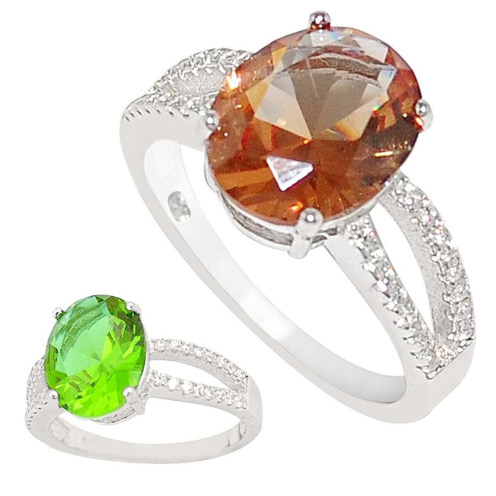 5.54cts green alexandrite (lab) topaz 925 silver solitaire ring size 7.5 c23359