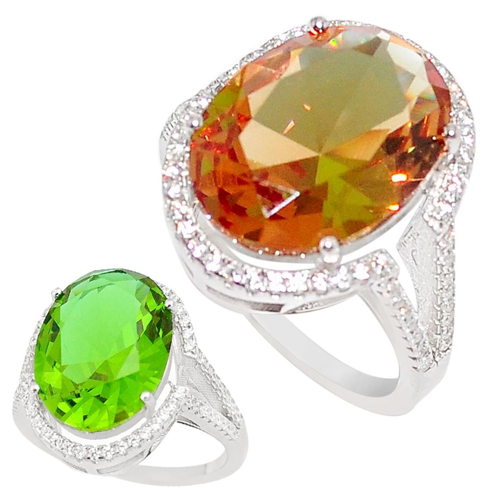 12.31cts green alexandrite (lab) topaz 925 silver solitaire ring size 8 c23302