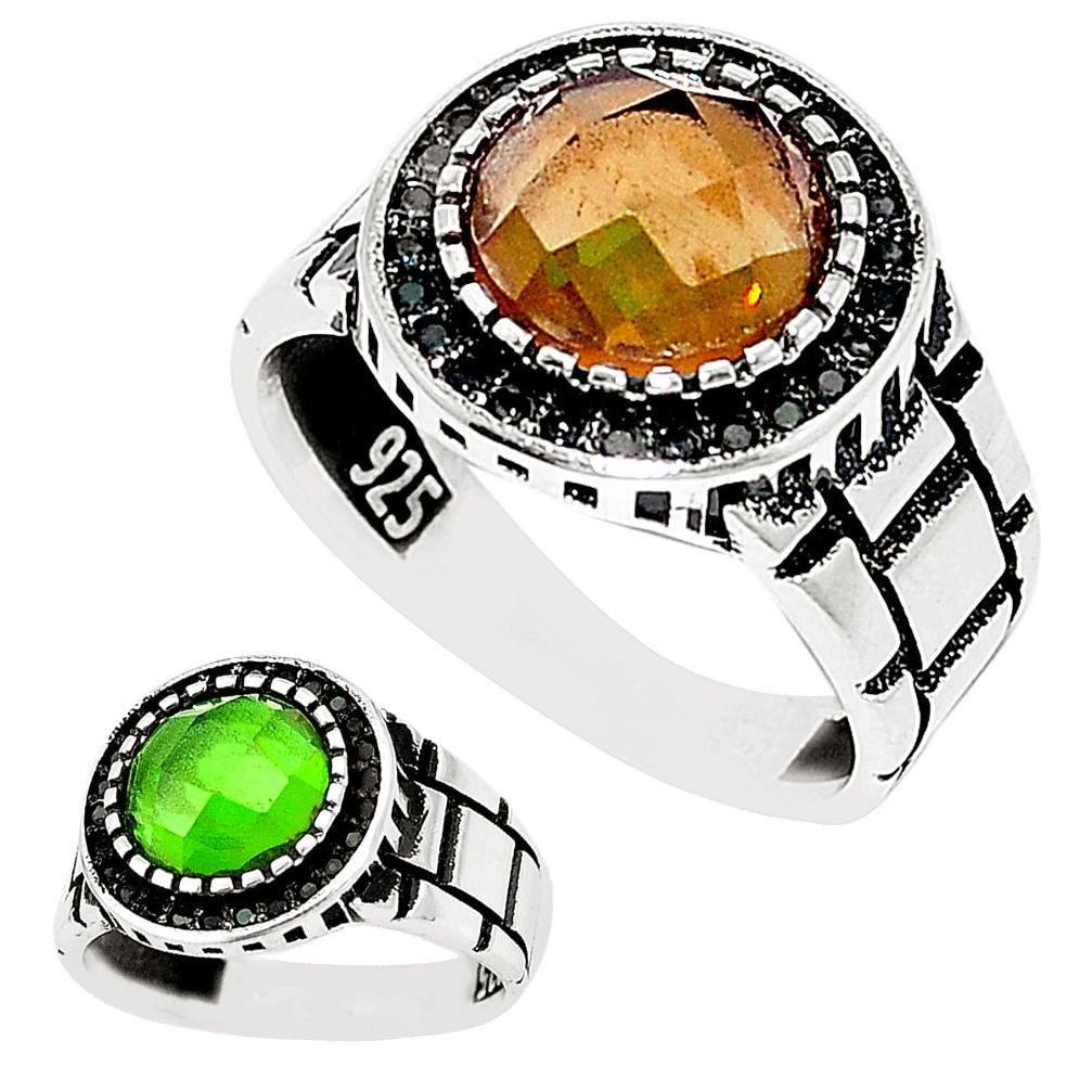 Green alexandrite (lab) topaz 925 sterling silver mens ring size 11.5 c11214