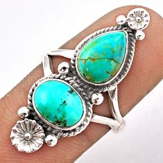 6.54cts green arizona mohave turquoise 925 silver flower ring size 7 t86575
