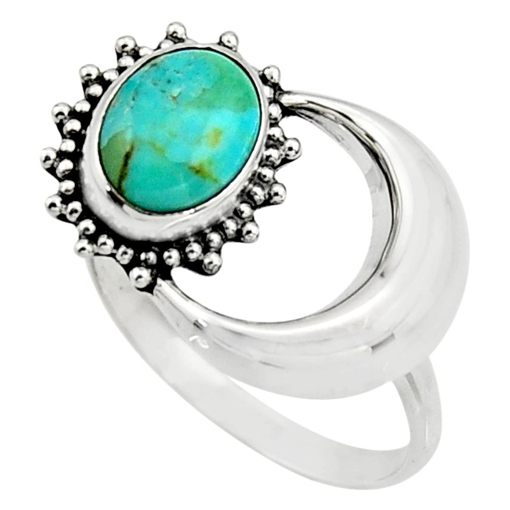 3.08cts green arizona mohave turquoise 925 silver half moon ring size 8 r26752