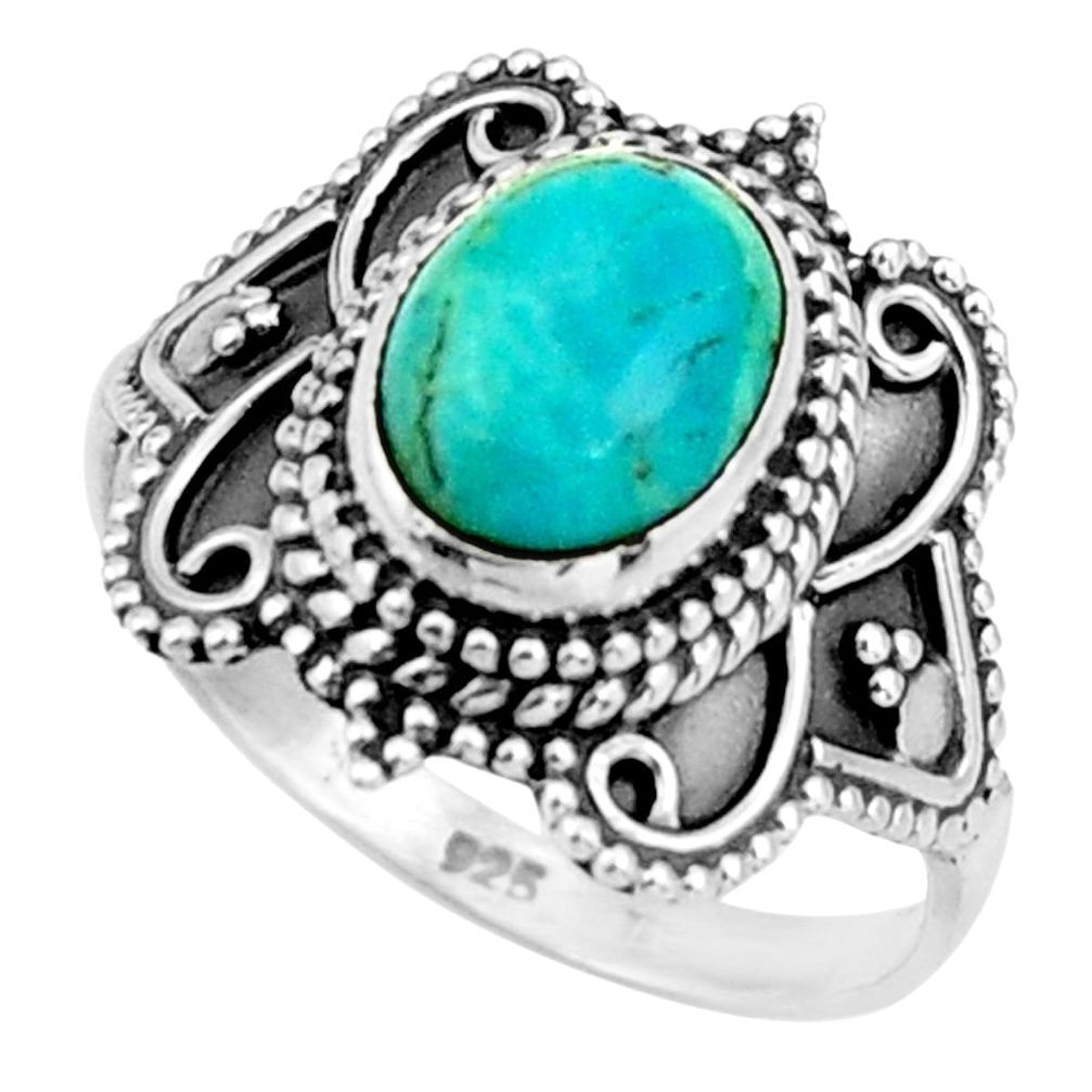 3.48cts green arizona mohave turquoise 925 silver solitaire ring size 7.5 r26787