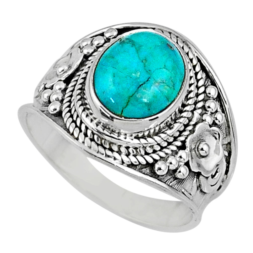 4.06cts green arizona mohave turquoise 925 silver solitaire ring size 7.5 r58015