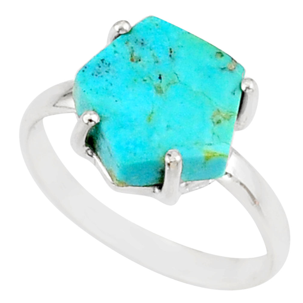 5.13cts green arizona mohave turquoise 925 silver solitaire ring size 8 r81862
