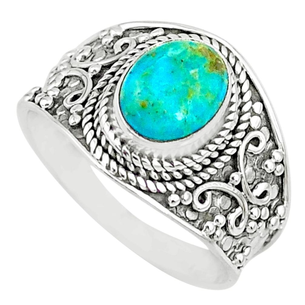 3.11cts green arizona mohave turquoise 925 silver solitaire ring size 9 r74722