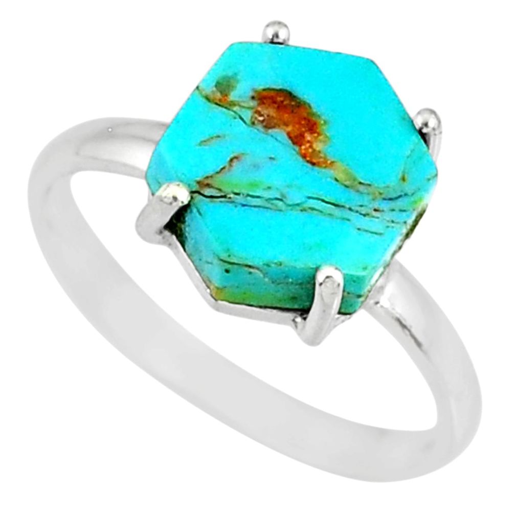 4.86cts green arizona mohave turquoise 925 silver solitaire ring size 9 r82048